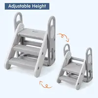 Foldable Toddler Step Stool for Bathroom Sink, Adjustable 3 Steps Ladder for Toddlers with Handles, Folding Nursery Step Stool