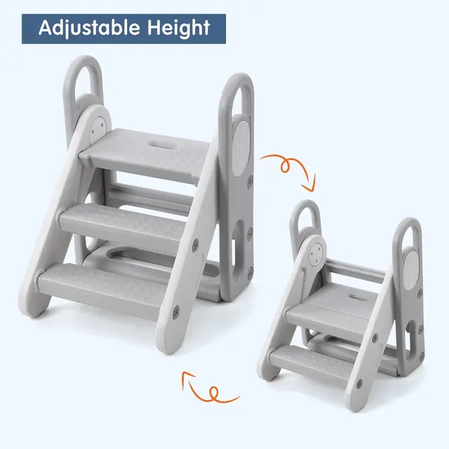 Foldable Toddler Step Stool for Bathroom Sink, Adjustable 3 Steps Ladder for Toddlers with Handles, Folding Nursery Step Stool