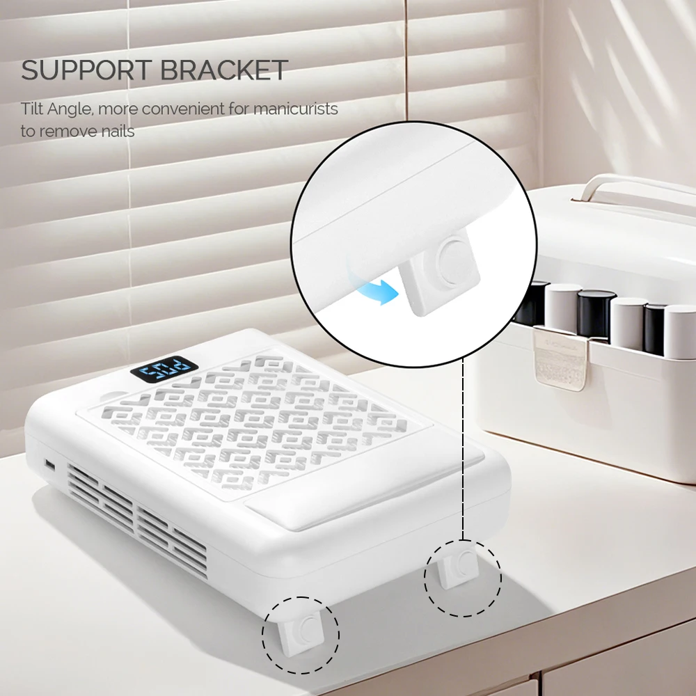 Turbine Brushless Nail Dust Collector Rechargeable Vacuum Dust Strong Suction Reusable Filter With Brush Speed Adjustable Manicu