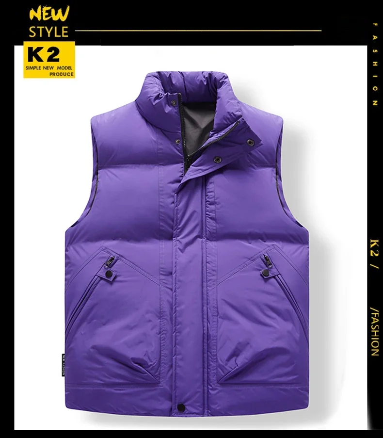 Description Picture 3 of itemVest Purple Jacket Men Solid Color Autumn Winter Cotton Padded Jackets Sleeveless Thicken Warm Vests Coats Clothing
