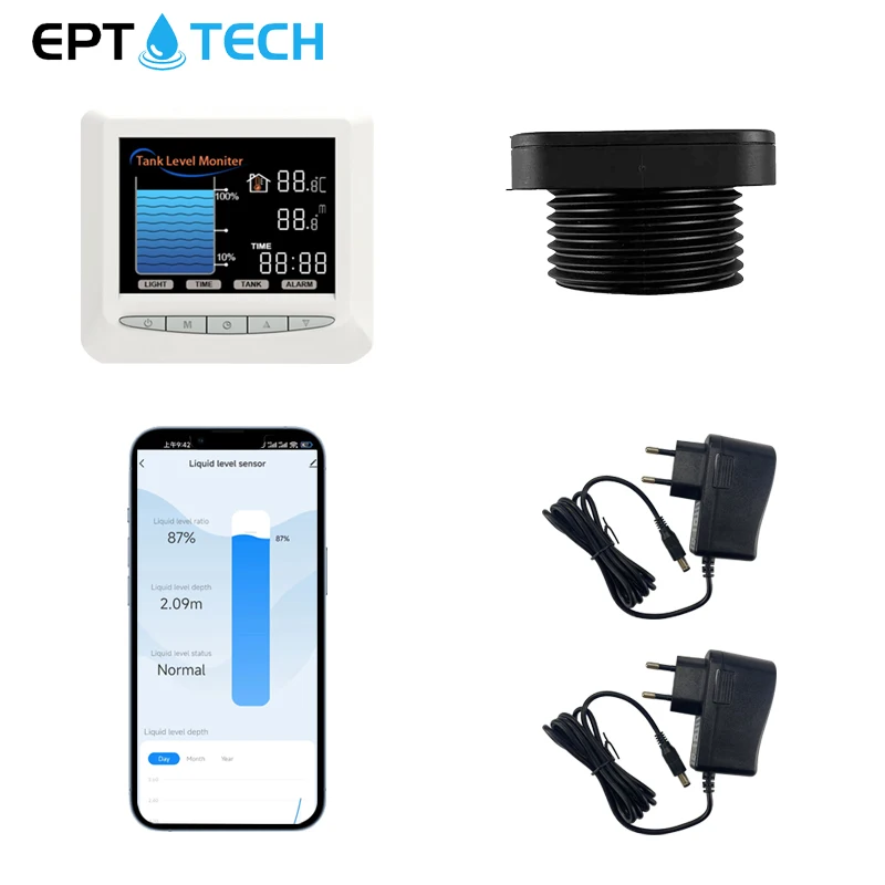 Smart Wireless Ultrasonic Liquid Sensor EPTTECH TLC2326LS Tuya Intelligent APP Water Oil Level Indicator LCD Remote Alarm liquid level sensor