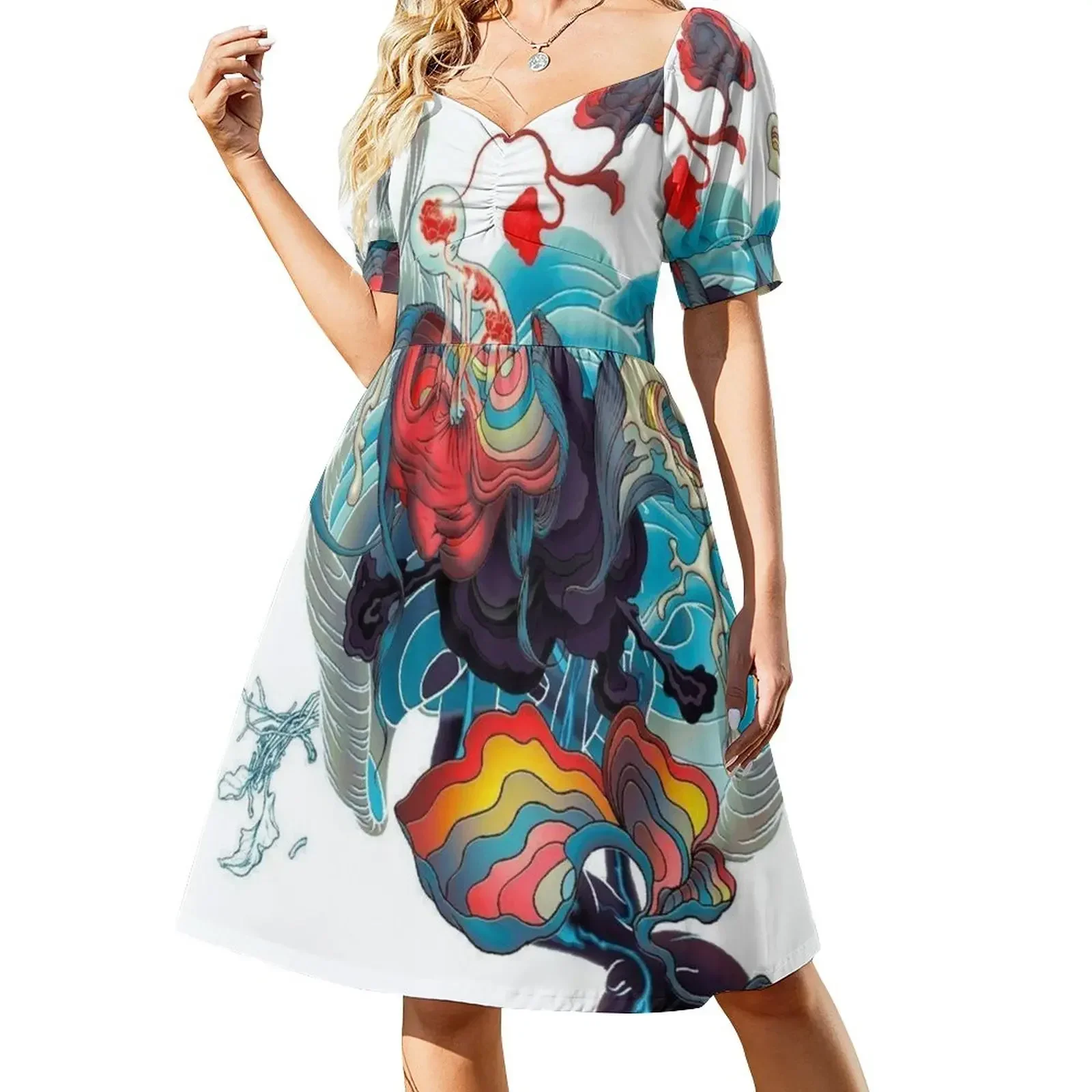 thumbnail image 1 of Vestido de manga corta abstracto con flores de James Jean vestidos de noche elegantes para mujer vestido largo de verano para mujer, 1 of 8