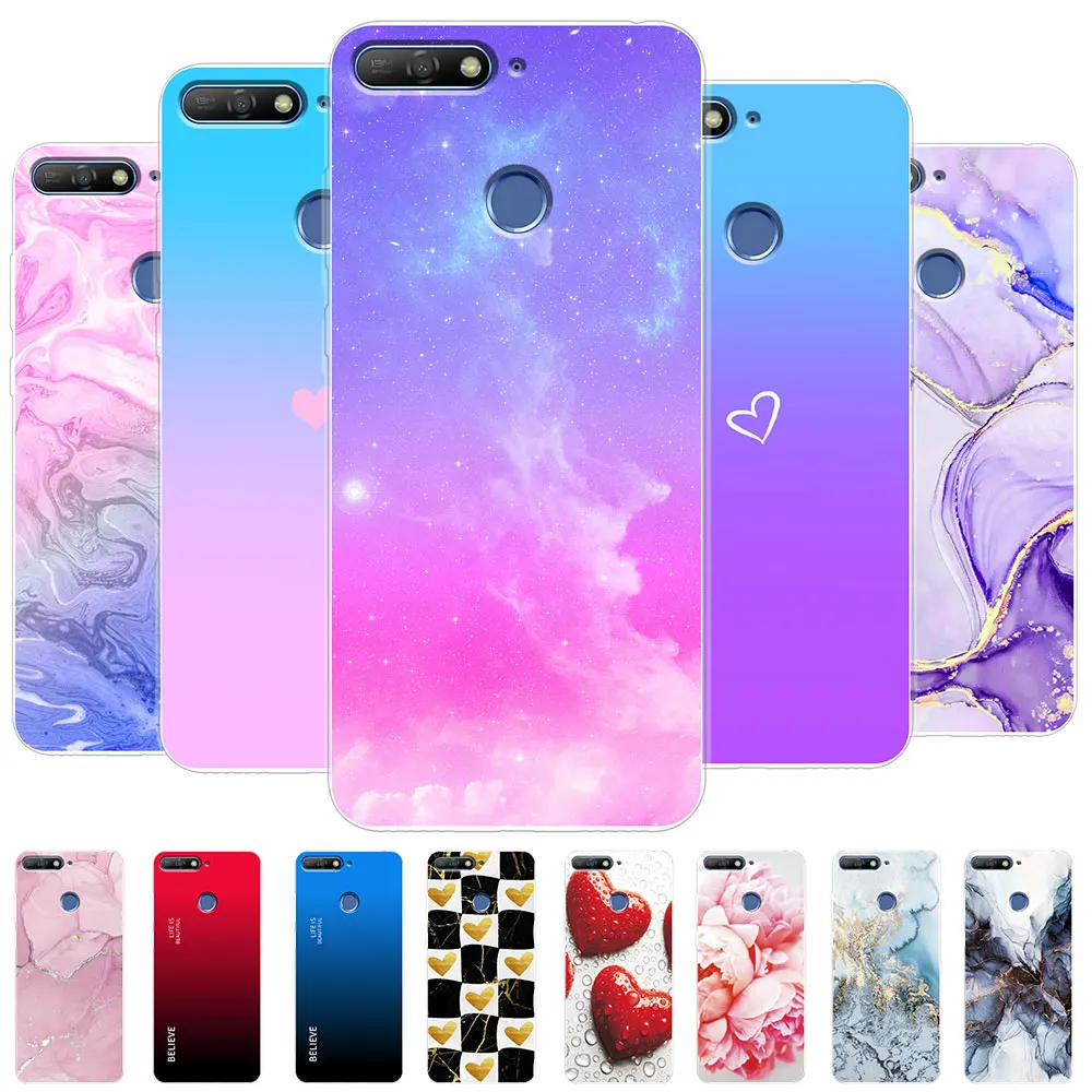 For Honor 7A Pro Case Marble Candy Transparent Phone Casefor Y6 Prime 2018 Silicone Back Cover For Honor 7C Ru 5.7 Flower Bumper
