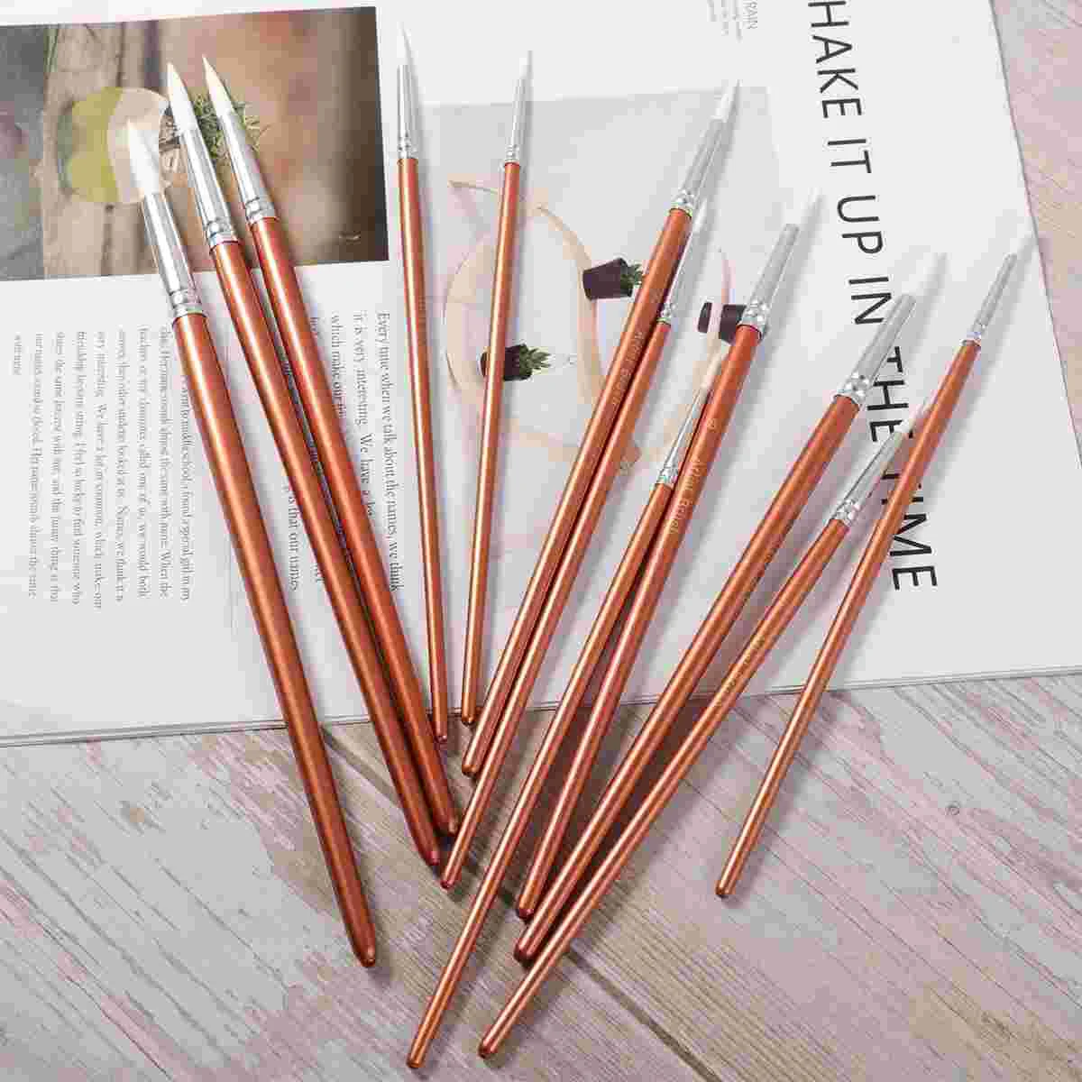 

12 Pieces Pearlescent Paintbrushes Nylon Bristle Wooden Watercolor Painting Supplies