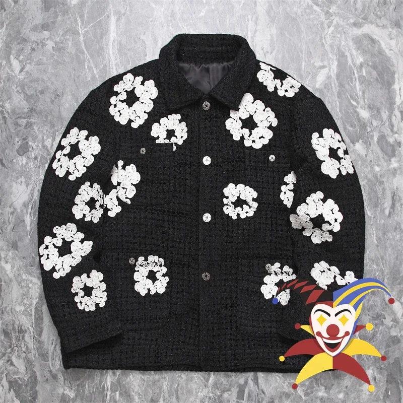 

Heavy Fabric Embroidery Kapok Jacket For Women Men Top Quality Black Casual Coat Clothing