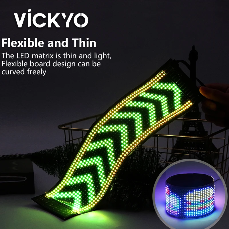 

VICKYO LED Matrix Panel With Bluetooth APP Control Screen Module RGB Text Scrolling For Car Window Decoration Shop Billboards