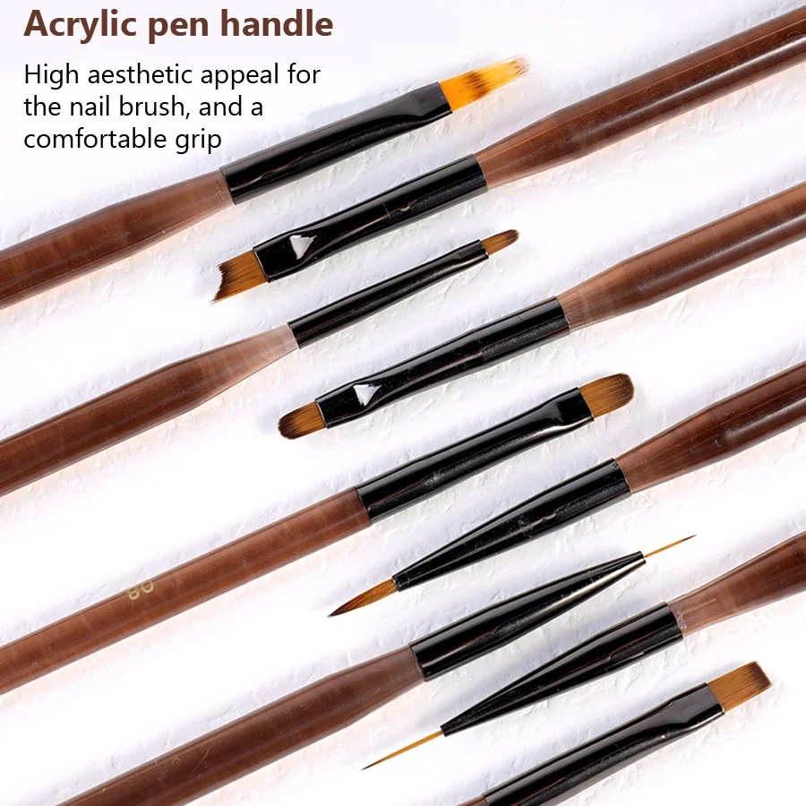 9Pcs Nail Brushes Set Fine Line Painting Detail Work Pens Stylish Brown Handles Gel Nail Art Tool Kit for Professional & Home Use