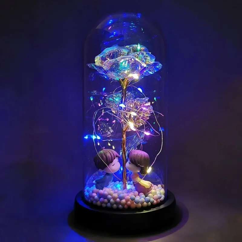 

Eternal Flowers Glass Cover Led Night Light Gold Foil Roses