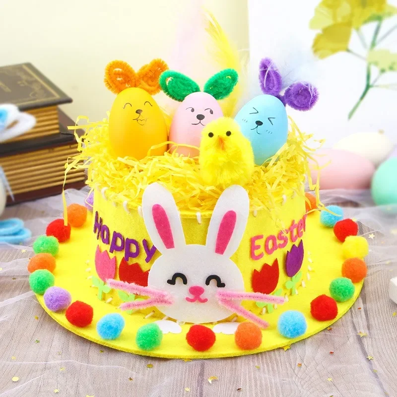 Cartoon Chick Rabbit DIY Easter Hat Kids Handmade Hat Easter Day Party DIY Material Package Happy Spring Party Decor party hat rabbit headband
