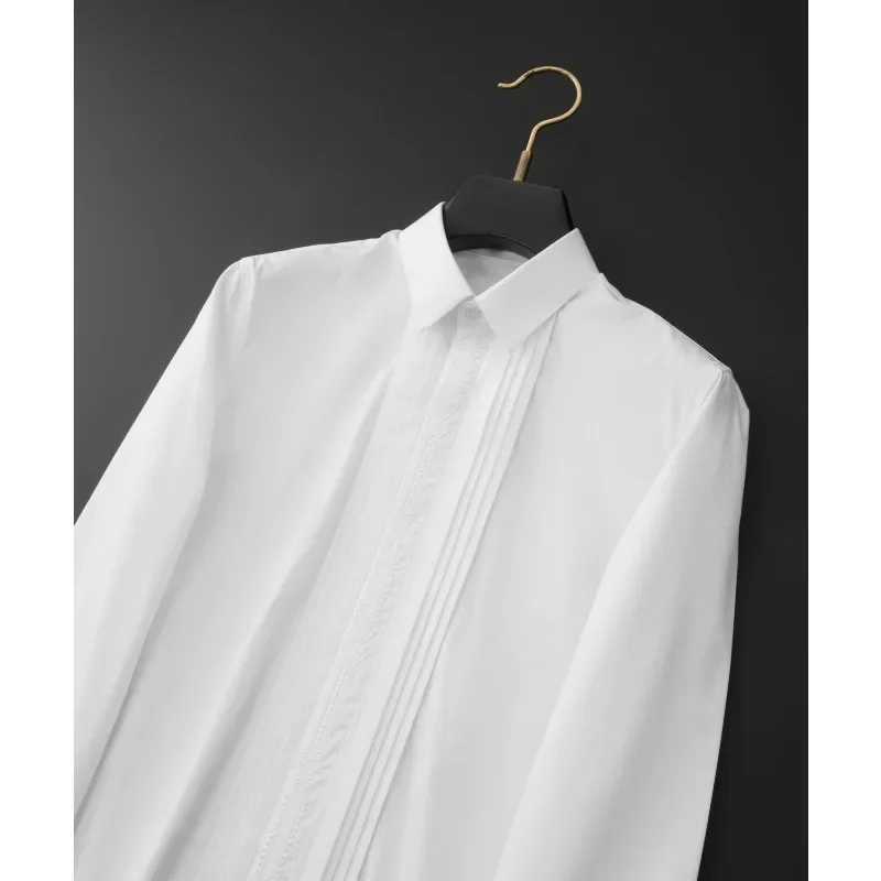 Minglu Cotton Men's Shirts High Quality Embroidery Covered Button Long Sleeve Solid Color Casual Party Male Dress Shirts 4XL