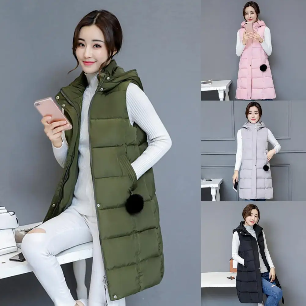 AutumnWinterWomenVestThickPaddedCottonDownLongVestWindproof