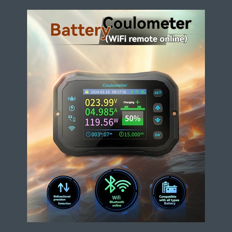 WiFi 쿨롱 미터 - 리튬 및 납산 배터리용 전력 전압 전류계, RV 배터리 용량 표시기 및 모니터 KM110F-TCES