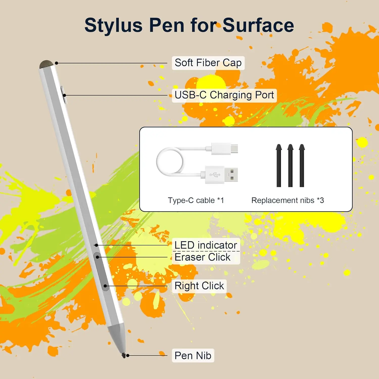 Penna Stilo Passiva 4096 Livelli Di Pressione – Compatibile Con Tab P11 Pro, Microsoft Surface, ASUS, HP, SONY, ACER – Argento - 2
