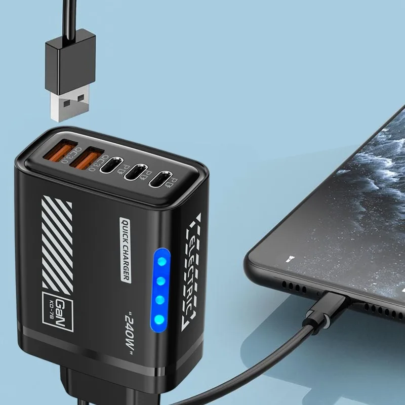 รูปสินค้า อะแดปเตอร์ชาร์จไฟ GaN 240W 5 พอร์ต ชาร์จเร็ว สำหรับมือถือและโน้ตบุ๊ก