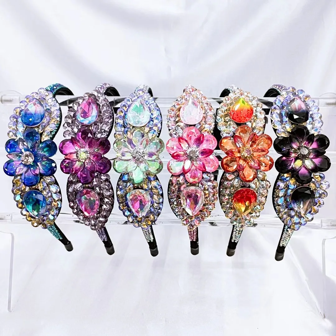 

The new flower head band big drop delicate sweet crystal mesh yarn full circle diamond-encrusted hair hoop headdress female