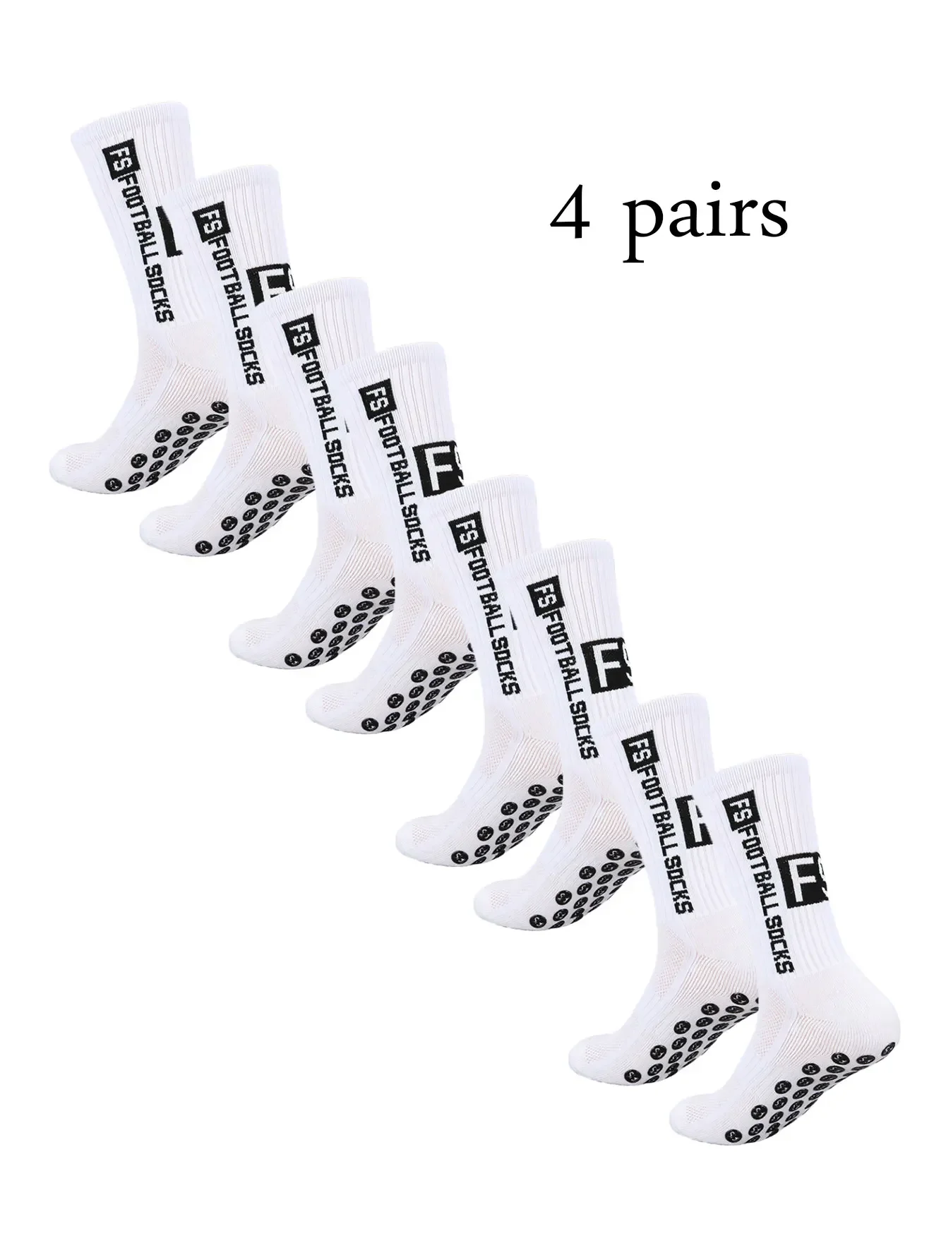 4 pairs FS and TC mid tube glued football socks for sports training and competition non slip breathable socks