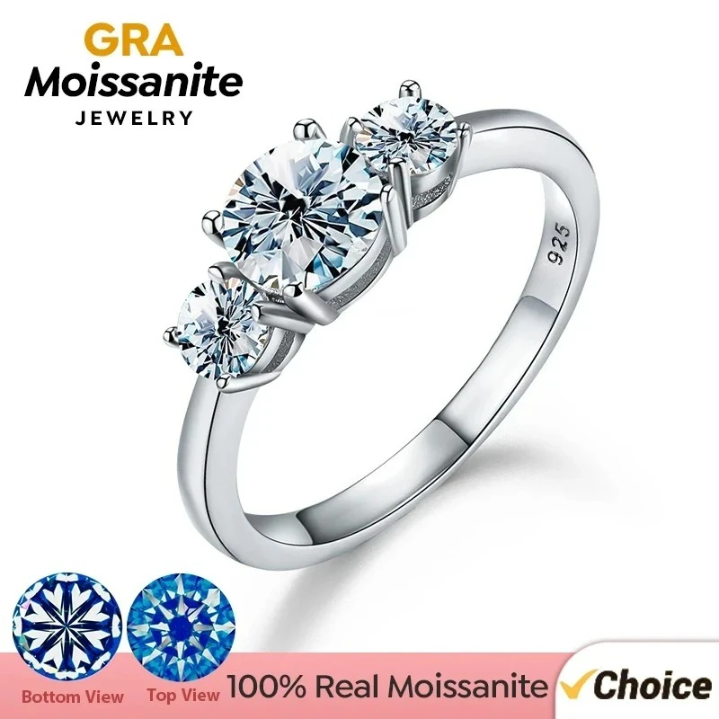 여성을위한 GRA 1.6ct 진짜 모이사나이트 다이아몬드 라운드 링  기념일 파..