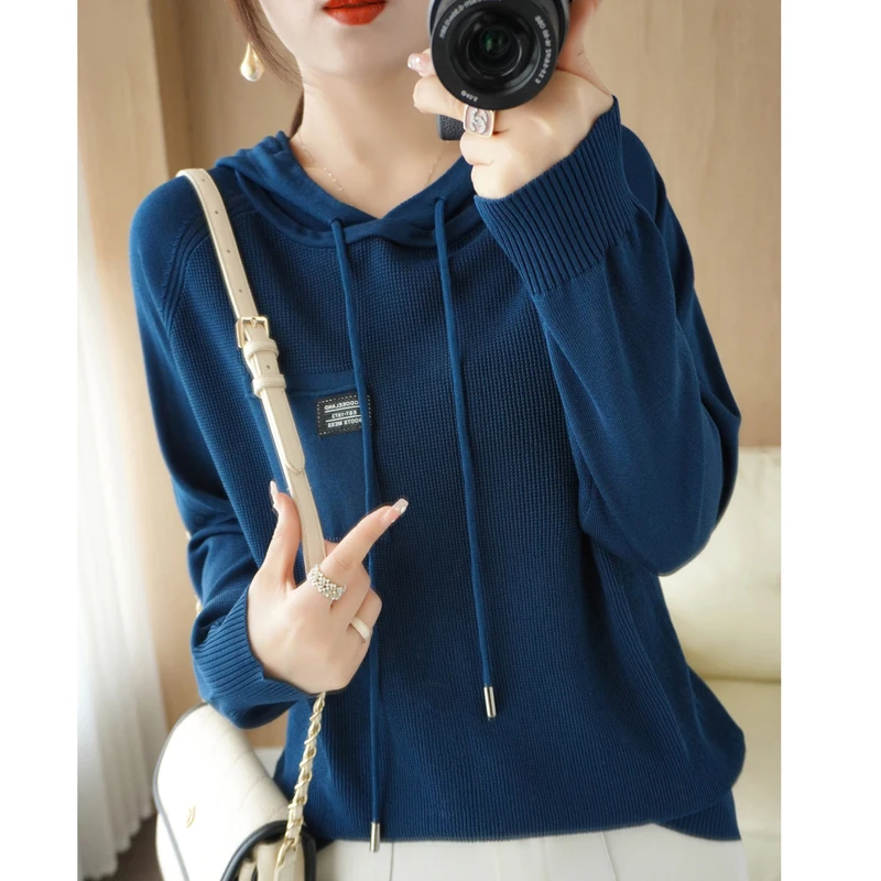 

Hooded Pullover Long Sleeve Knitted Sweater Women's Loose Casual Coat Sweater Short Fashionable Hoodie Spring and Autumn New