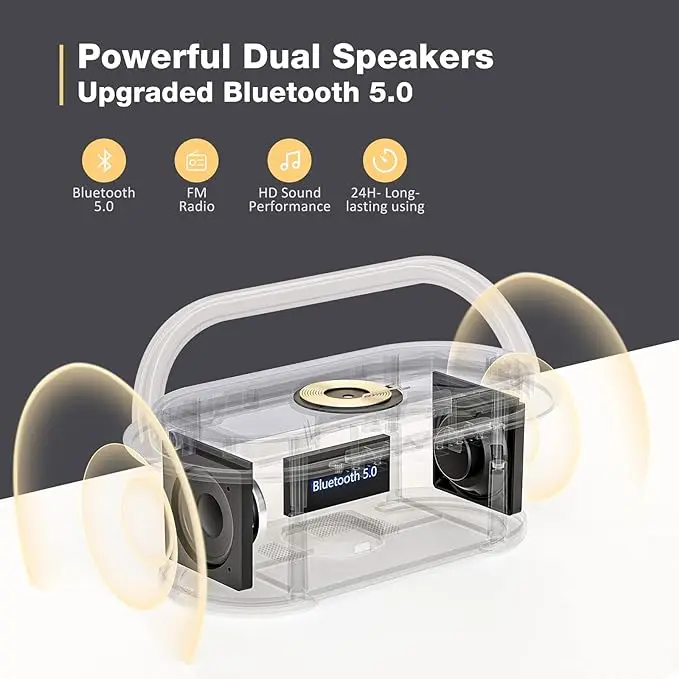 รูปสินค้า ลำโพงบลูทูธไร้สาย 2500mAh พร้อมชาร์จไร้สาย วิทยุ FM ไฟหรี่แสงได้