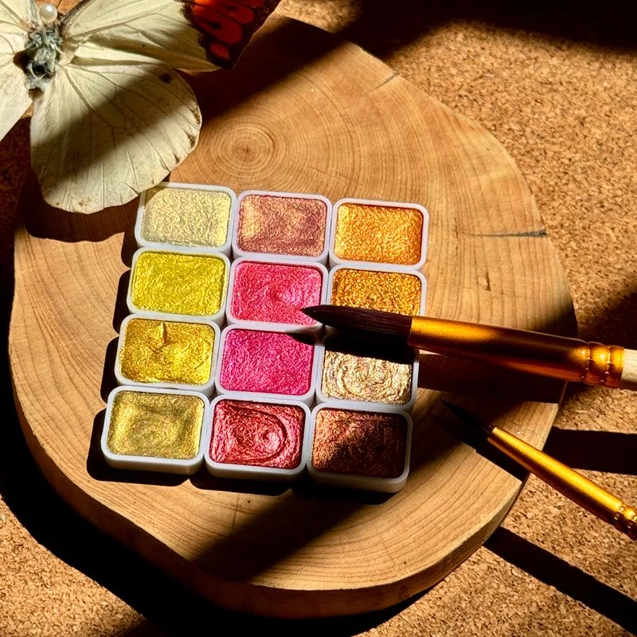 Watercolor Painting Set 12 Colors Metallic Watercolor Box