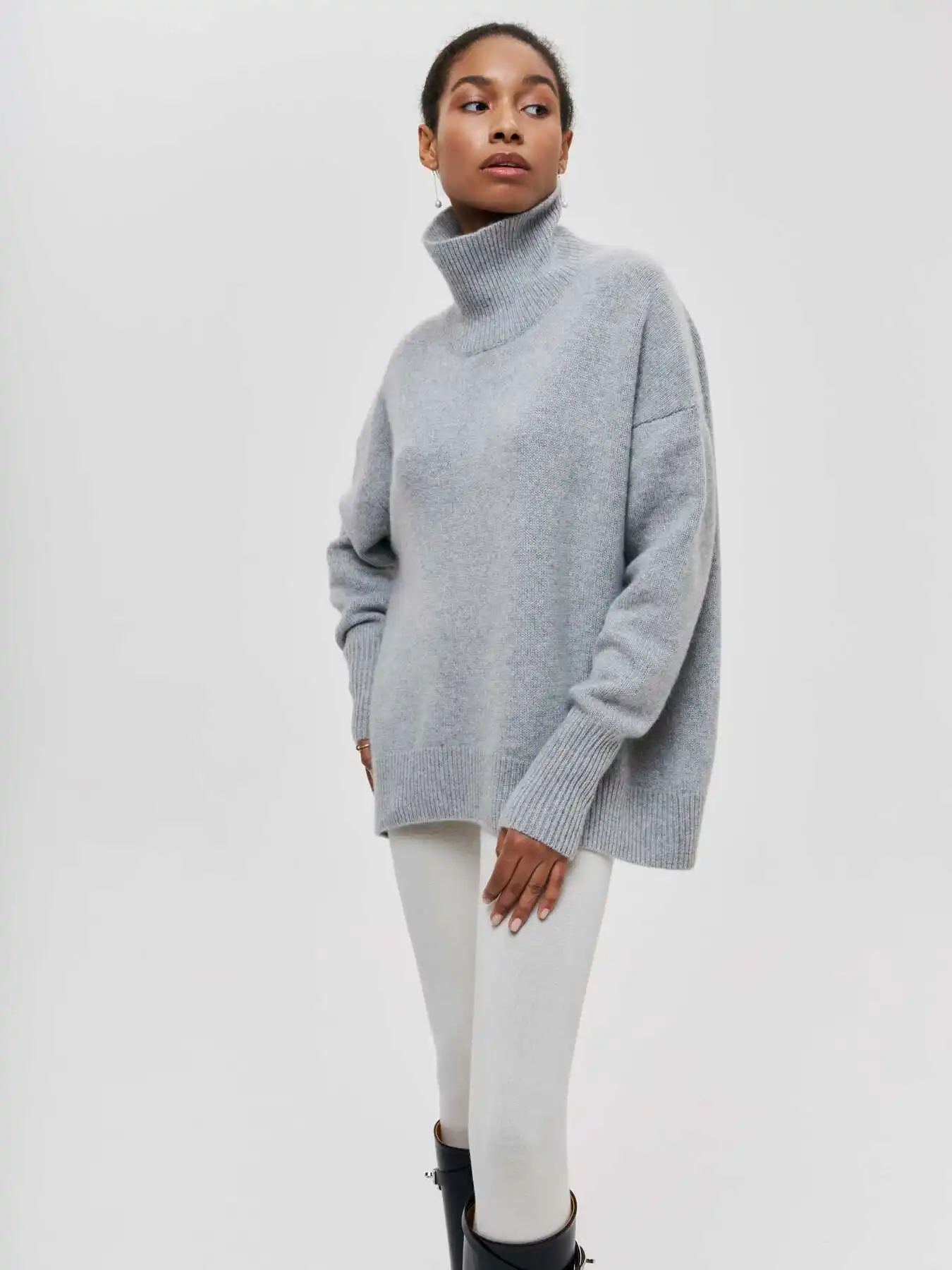 Oversized Knitted Sweaters Loose Women Pullovers Autumn Winter Basics Tops Jumper Warm Female Turtleneck Pulers Sweaters_voghion.com
