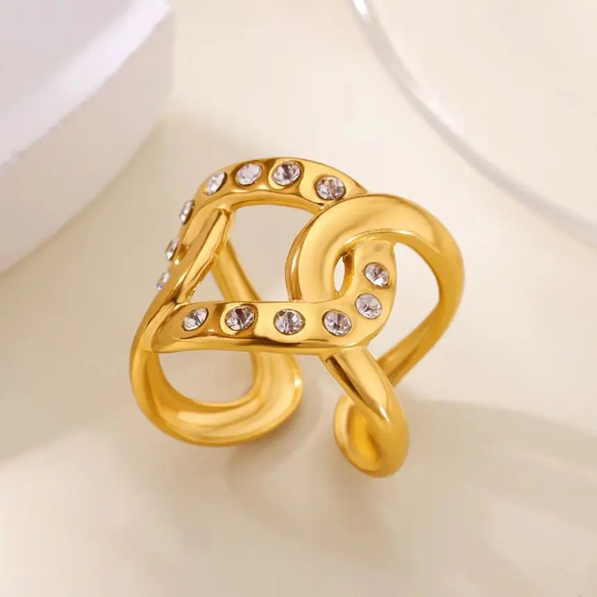 Zircon Geometric Lock Rings For Women Gold Color