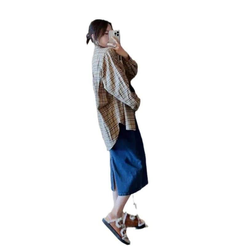 Maternity Denim Skirts High Waist Back Split A-Line Ankle-length