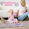 WizKidz Unicorn Tea Party Set for Little Girls Pretend Purple Tin Teapot Cups Plates Carrying Case Birthday Gift for Kids Age 3+ 4