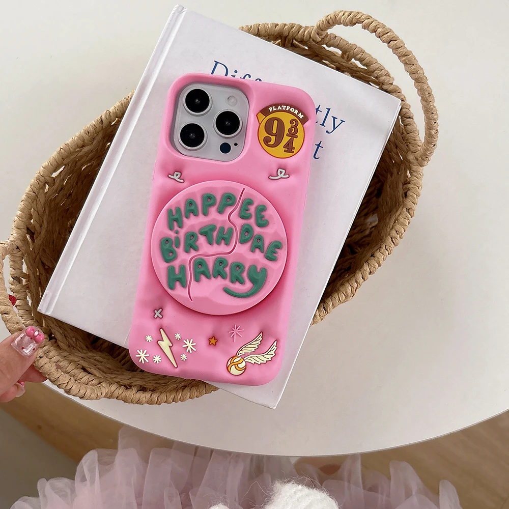 Birthday Cake Telescopic Bracket Case For iPhone 17 16 15 14 13 12