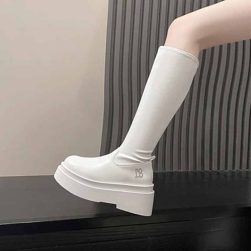 Women Knee High Boots Women's Zip Leather Buckle High Boots Woman Low Heels Ladies Buckle Belt Female Shoes Gothic Shoes