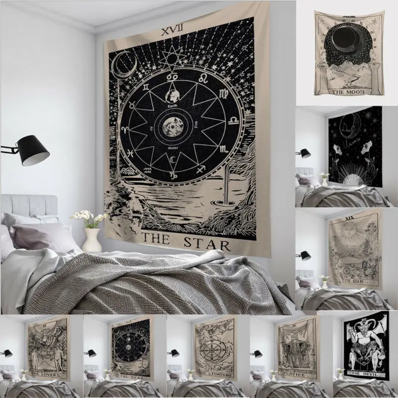 

Tarot Wall Hanging Tapestry Sun Star Moon Psychedelic Astrology Mystery Style Suspended Blanket Home Decor Mat 95X73 CM