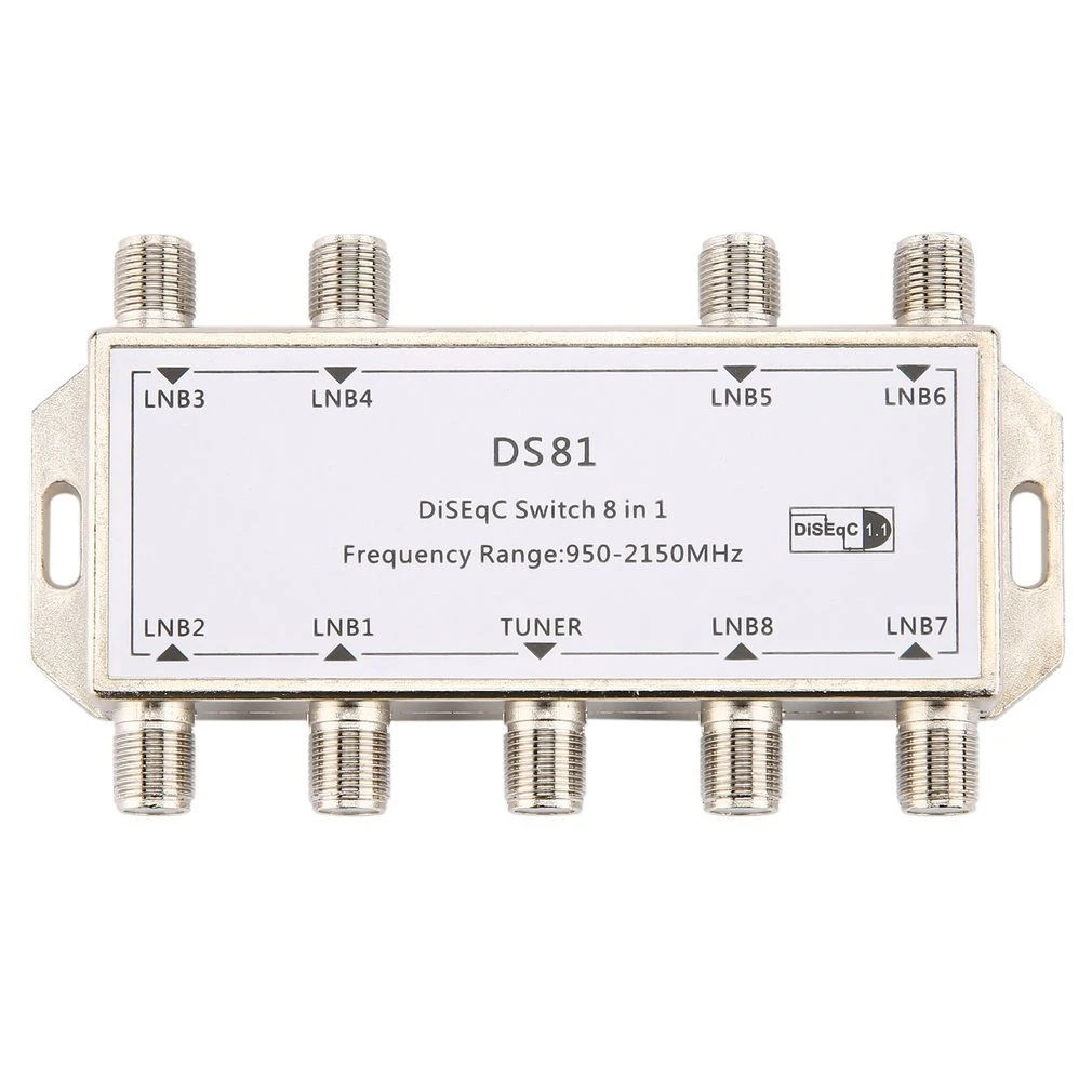 2021 New DS81 8 In 1 Satellite Signal DiSEqC Switch LNB Receiver Multiswitch Heavy Duty Zinc Die-cast Chrome Treated