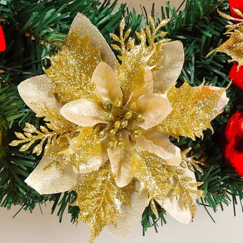 15pc14cmGlitterArtificialChristmasFlowersXmasTreeHangingHappy