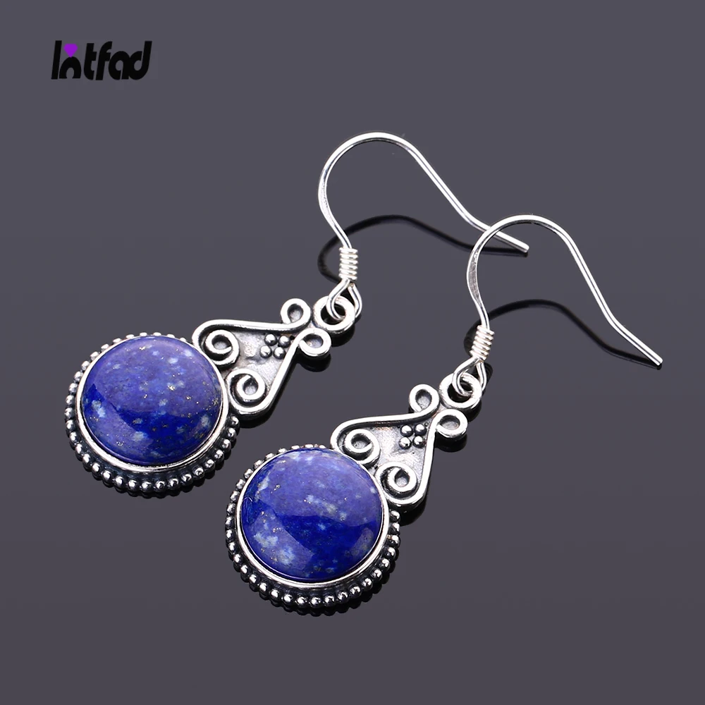 

S925 Sterling Silver Drop Earring 10MM Round Lapis Lazuli Blue Pendant Earrings Engagement Wedding Women Fine Jewelri