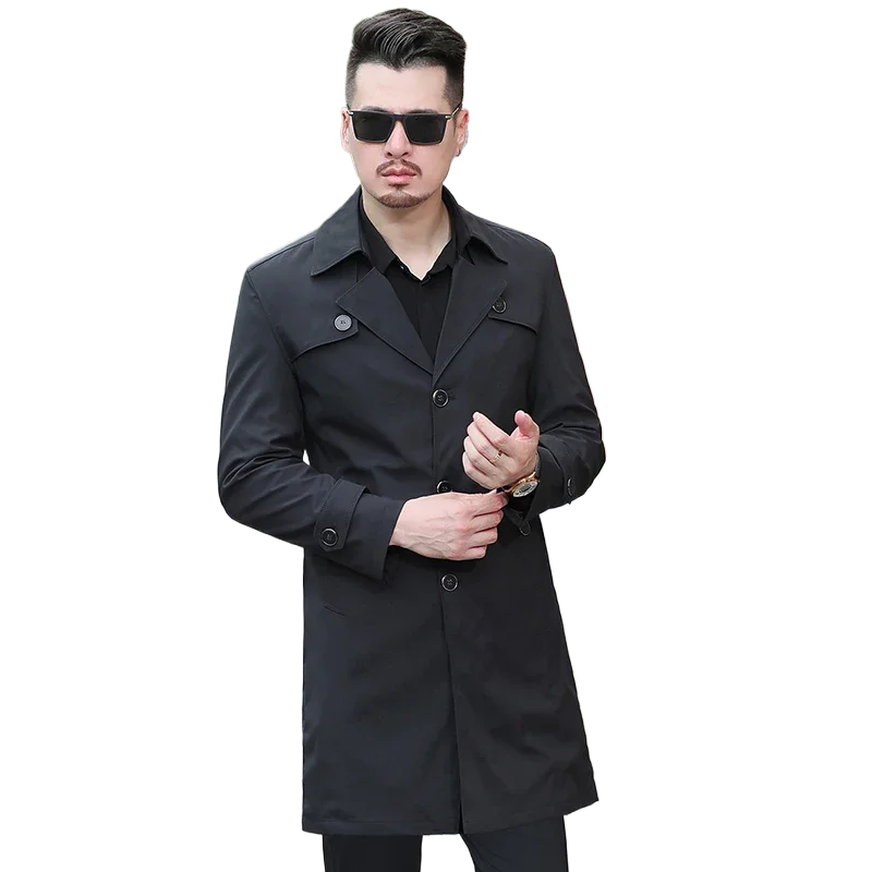 Spring Autumn Men Casual Long Trench Coat Single Breasted Windbreaker High Quality Long Style Overcoat Casual Jacket
