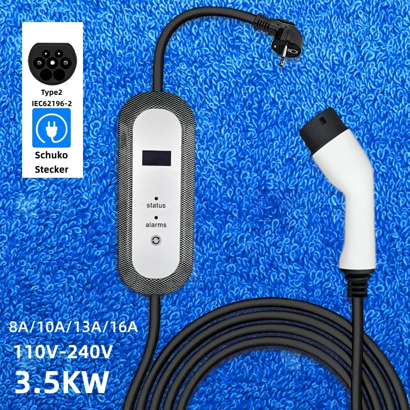 Caricabatterie Portatile Ev Type2 Iec62196-2 16A Evse Cavo Di Ricarica Tipo 2 Iec 62196 Eu Plug Controller Wallbox Per Auto Elettrica