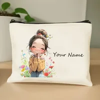 Chic Custom Name Unique Vintage Cute Floral Makeup Bags for Girls Cosmetic Pouch Toiletry Bag Pencil Case Travel Storage Handbag 2