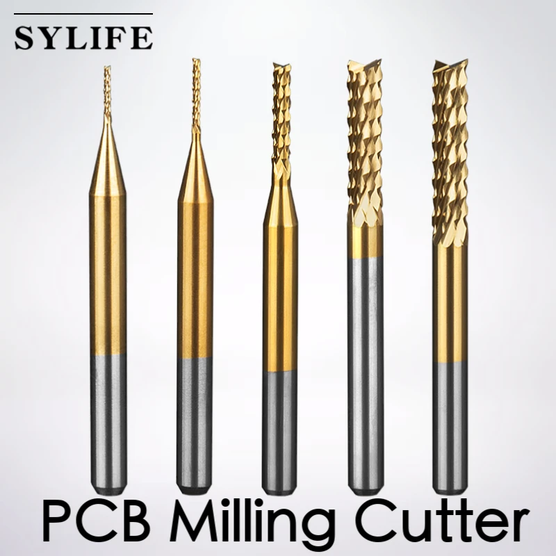 

PCB Milling Cutter 10pcs TiN Coated 0.5-3.175mm CNC Milling Bit 3.175mm Shank Carbide End Mill for PCB Machine