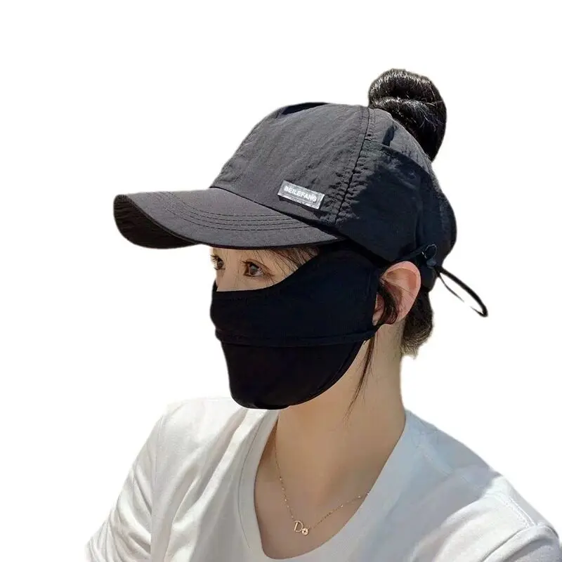 야외 스포츠 여성용 모자 헤어 타이가 있는 자외선 차단 여름 모자 오리빌 모양의 하프 탑 마스크는 자전거 등에 장착 가능