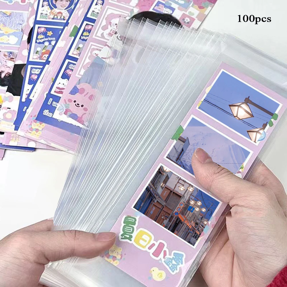 Card Protector Idol Card Protector Photo Card Holder 100Pcs 4 Grid Clear Photo Card Sleeve Idol Photo Bookmark Protective Cover Small Card Organizer Opp Bag Students Supplies