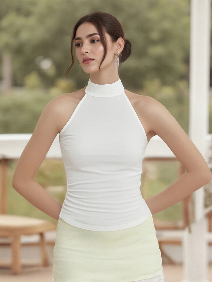 Stylish Women s Sleeveless Halter Neck Tank Top with Open Back Design Perfect for Summer Outfits and Trendy Looks