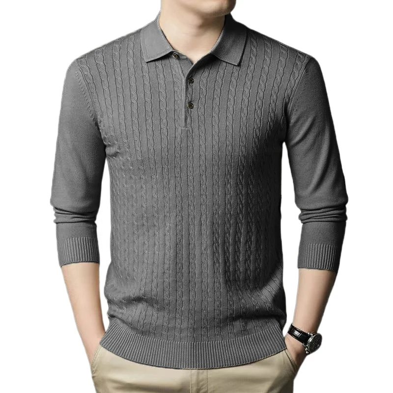 Animal Game Mens Casual T-shirts V Neck Sweater Lapel Knitwear Button Polo Shirts Ribbed Pullover Sweatshirts Men's Cold Blouse