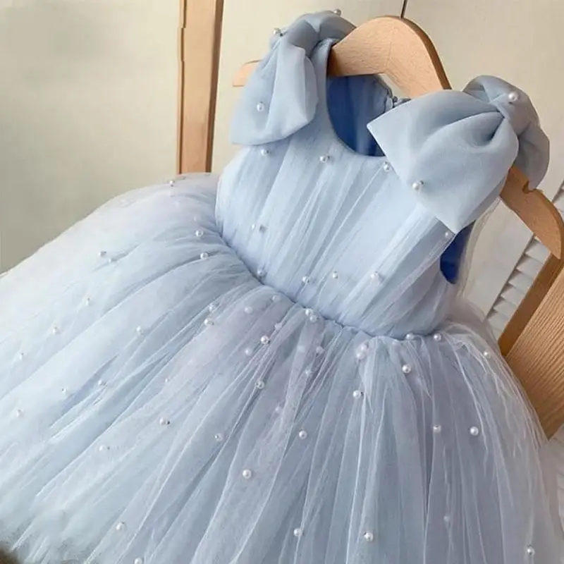 

Sweet 2024 Summer baby girl Birthday dress beading design Children Ball Infant Gowns Girls Boutique Party Wear Clothes Elegant