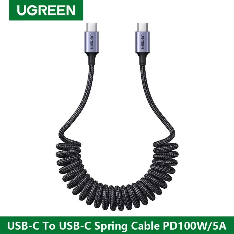 UGREEN Car Spring USB Type C Cable USB C to USB C Cable 100W PD Fast charging For Apple huawei Samsung iPhone 15 pro Max data 5A