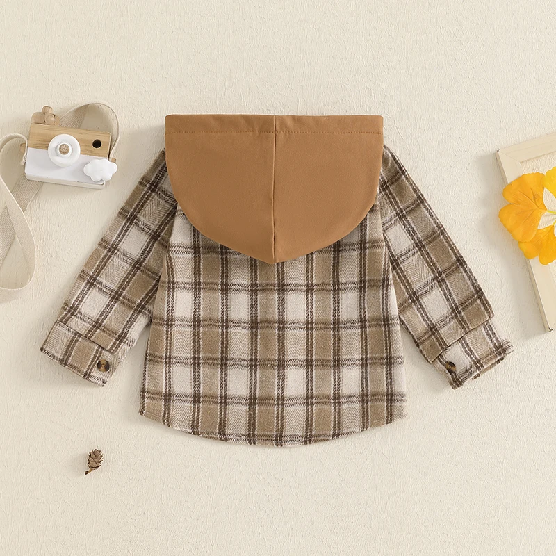 Description Picture 3 of itemToddler Boy Checkered Jacket Button-down Pocket Hooded Long Sleeve Winter Hoodie