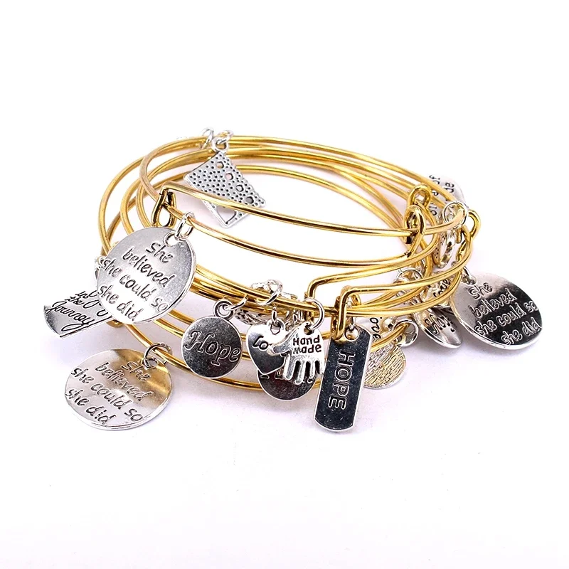 Bracelet Set Silver Gold Color Bracelets for Women Girls Jewllery Love Hope Faith Letter Charm 5pcs bangle bracelet