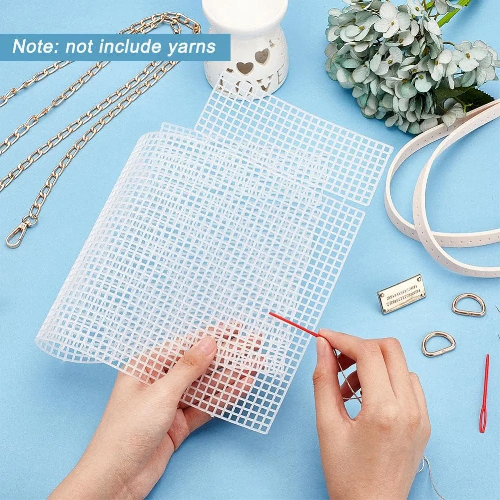DIY Knitting Crochet Bags Kit Hand-Knit Woven Bag Making Kit Mesh Plastic Canvas Sheets for Embroidery Cross Stitch DIY Shoulder