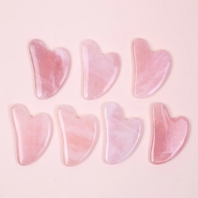 ขายร้อน A + Rose Quartz Gua Sha เครื่องมือคริสตัลธรรมชาติรูปหัวใจนวดหน้าผลิตภัณฑ์ความงาม Skin Care ยกและกระชับ Guasha 1