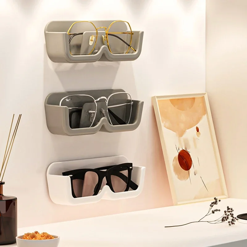 Description Picture 3 of itemSelf Adhesive Wall Mounted Glasses Storage Box Perforated Sunglasses Display Rack Plastic Hanging Home Organizing Storage Rack