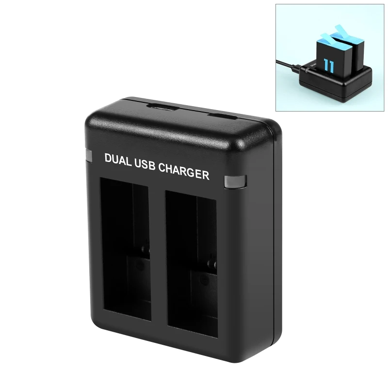 Puluz Dual Usb Charger Per Gopro Hero12 Hero11 Hero10 Hero9 Black Camera Battery Ahdbt-901 5V 2A Input / 4.4V 800Ma Output